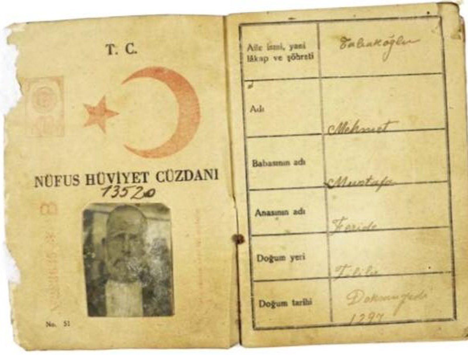 Mehmet Çavuş'un nüfus cüzdanı